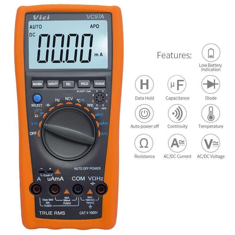 Vici Multi-functional LCD Digital Multimeter Auto Range DMM with Temperature Detector DC AC Voltage Current Meter Capacitance Resistance Diode Tester - Image 5