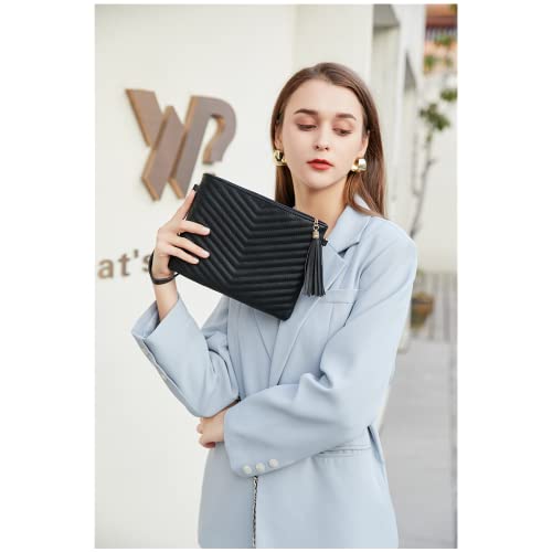 CYHTWSDJ Trendy Vegan Leather Shoulder Purses, Clutch Wallet with Wristlet Strap,Small tassel Crossbody Bags for Women (Black) - Image 2