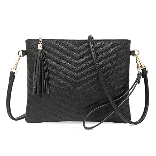 CYHTWSDJ Trendy Vegan Leather Shoulder Purses, Clutch Wallet with Wristlet Strap,Small tassel Crossbody Bags for Women (Black) - Image 1