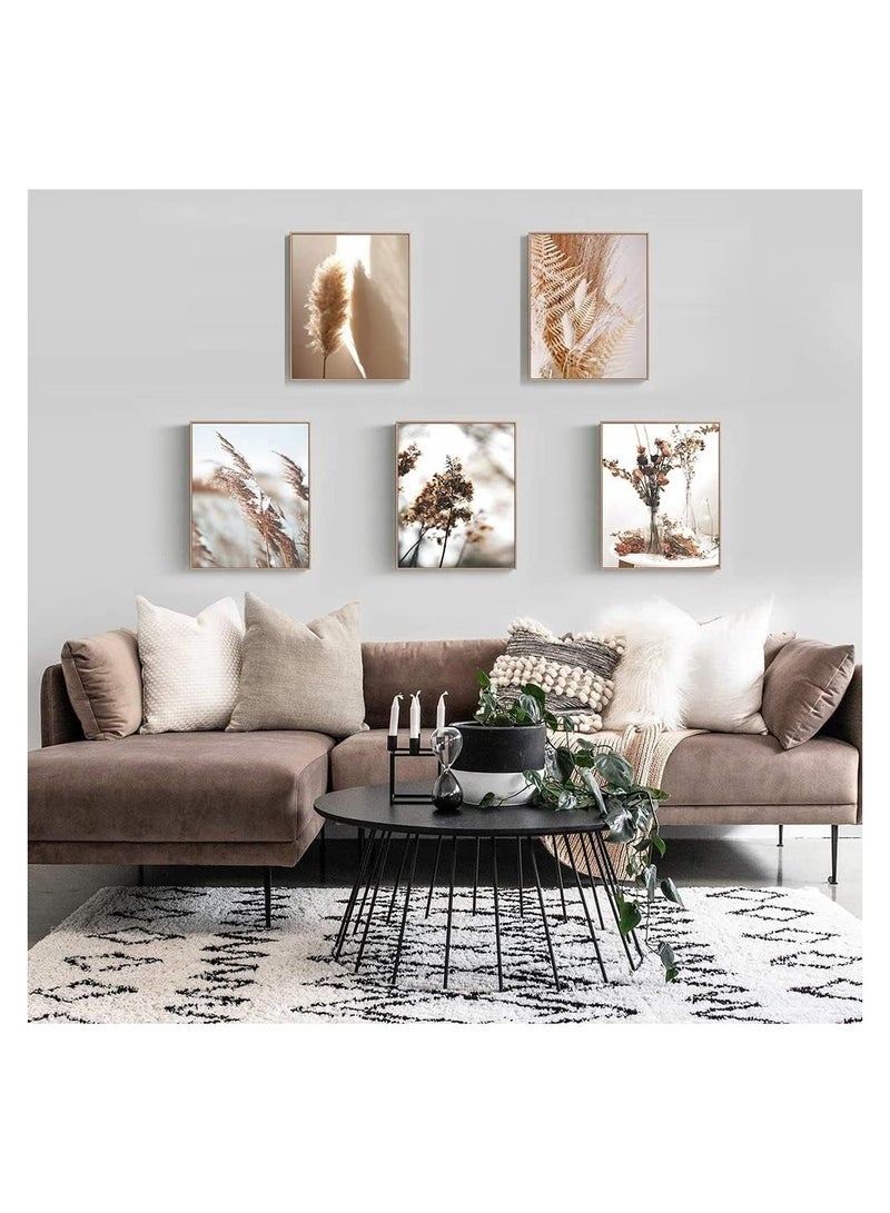 RATSAW Set Of 5 Frameless Canvas Wall Arts Nature Wall Art Prints Canvas Art Wall Decor Botanical Print Pictures Reed Dried Flower Plant Poster for Home Bedroom Living Room Decor - Image 2