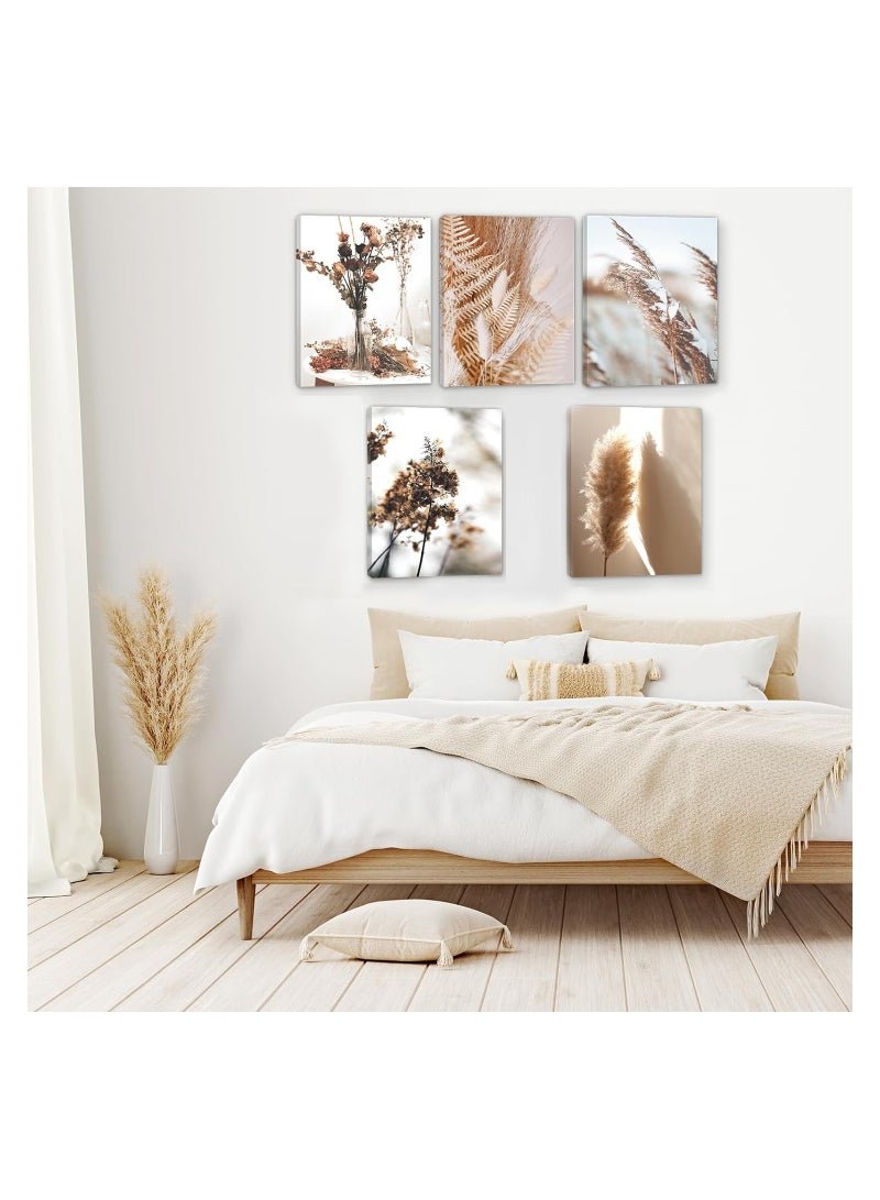 RATSAW Set Of 5 Frameless Canvas Wall Arts Nature Wall Art Prints Canvas Art Wall Decor Botanical Print Pictures Reed Dried Flower Plant Poster for Home Bedroom Living Room Decor - Image 4