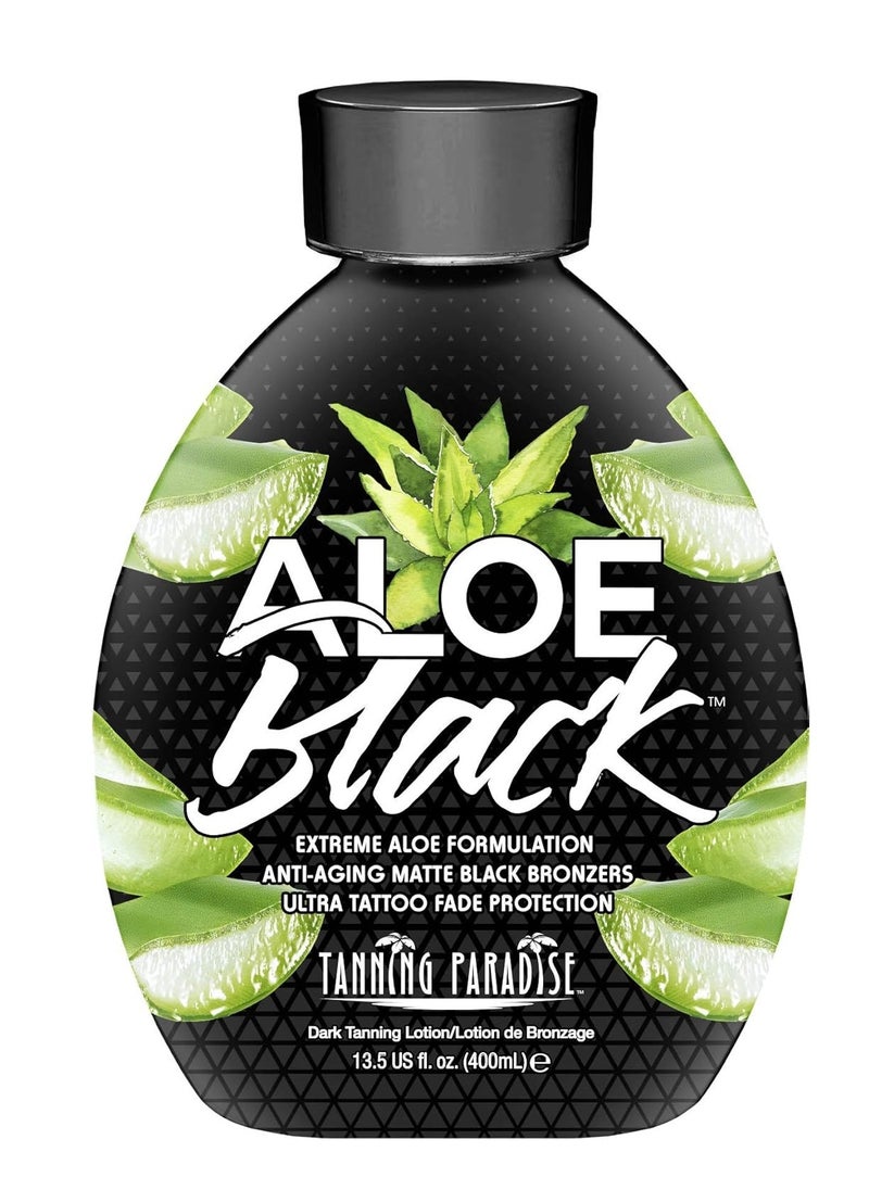 TANNING PARADISE - Tanning Paradise Aloe Black Tanning Lotion | Anti-Aging, Anti-Orange, Anti-Wrinkle Matte Black Bronzer Tanning Lotion | Tattoo & Color Fade Protection | Aloe Vera Cashmere Blend Tanning Lotion 13.5 oz - Image 1