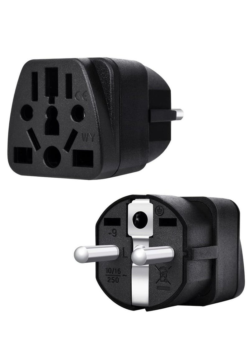 Captaintech Universal EU Travel Adapter (Type E/F) – Worldwide Compatibility for US/UK/AU/CN/JP Plugs – Safe Charging for All Devices – Sleek Black (1-Pack)  - Image 1