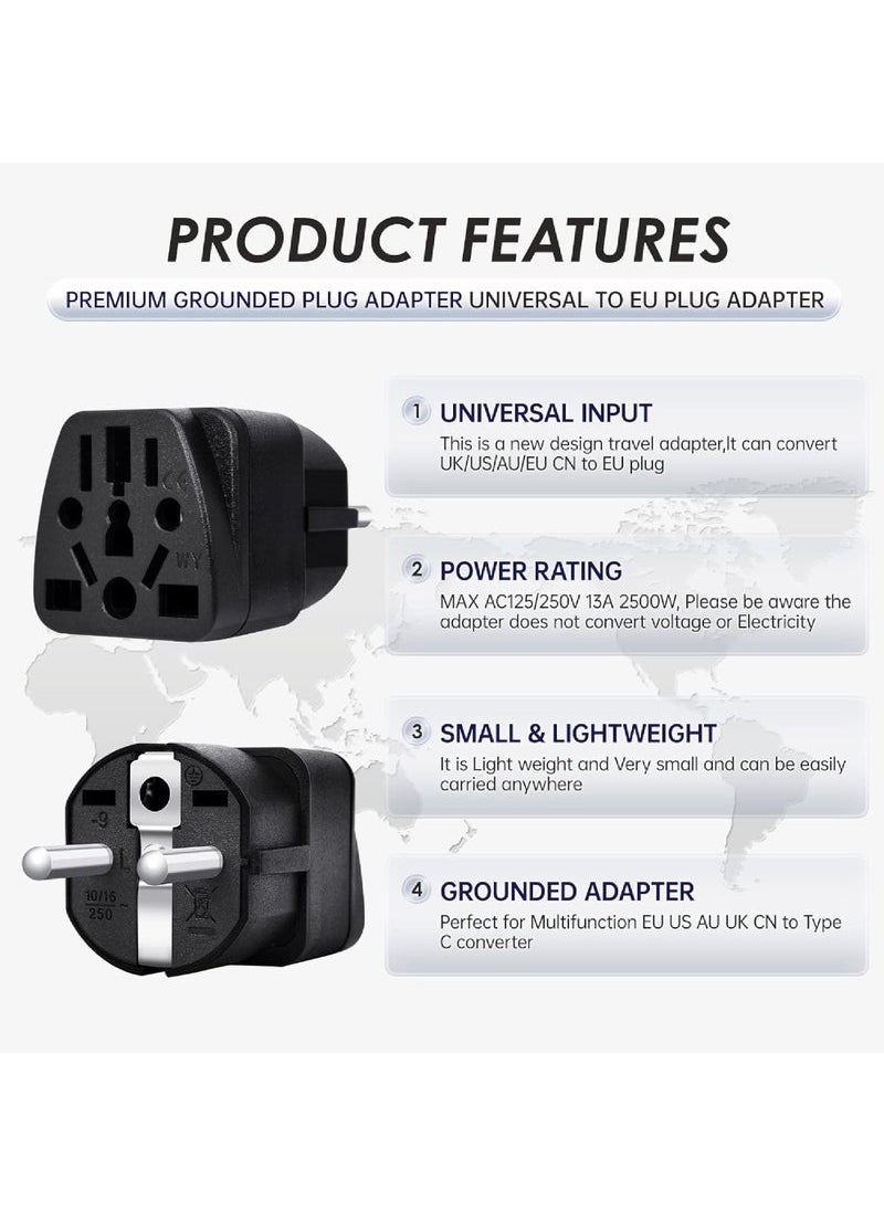 Captaintech Universal EU Travel Adapter (Type E/F) – Worldwide Compatibility for US/UK/AU/CN/JP Plugs – Safe Charging for All Devices – Sleek Black (1-Pack)  - Image 2