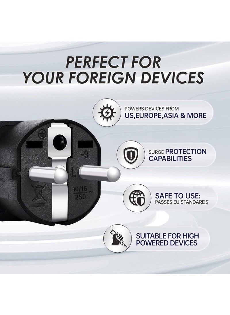 Captaintech Universal EU Travel Adapter (Type E/F) – Worldwide Compatibility for US/UK/AU/CN/JP Plugs – Safe Charging for All Devices – Sleek Black (1-Pack)  - Image 5