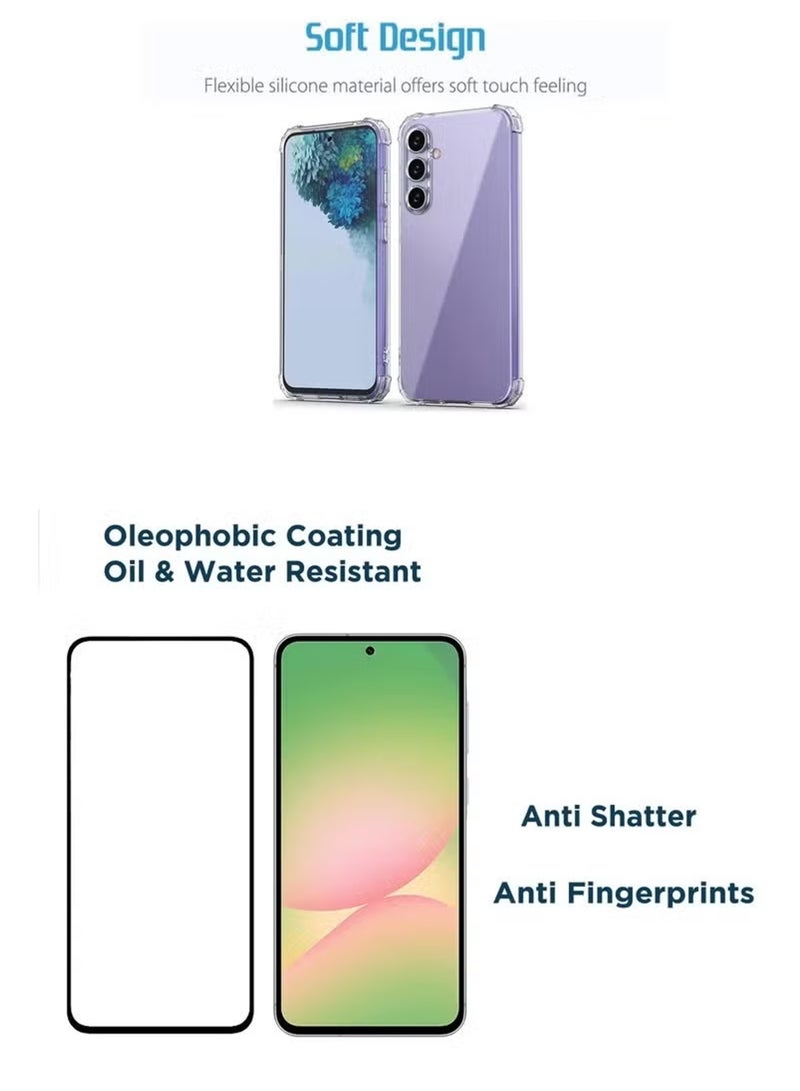 عرض كومبو جراب Samsung Galaxy A36 5G مع واقي شاشة مقوى | مصمم لجراب Samsung Galaxy A36 5G | جراب نحيف مرن من مادة TPU مع وسادة هوائية ممتصة للصدمات من المطاط الناعم من السيليكون مع واقي شاشة من الزجاج المقوى الممتاز مناسب لهاتف Samsung Galaxy A36 5G - Image 3