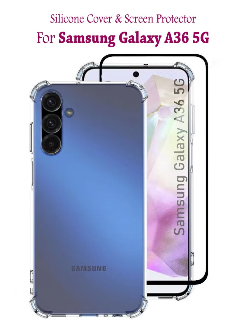 عرض كومبو جراب Samsung Galaxy A36 5G مع واقي شاشة مقوى | مصمم لجراب Samsung Galaxy A36 5G | جراب نحيف مرن من مادة TPU مع وسادة هوائية ممتصة للصدمات من المطاط الناعم من السيليكون مع واقي شاشة من الزجاج المقوى الممتاز مناسب لهاتف Samsung Galaxy A36 5G - Image 1