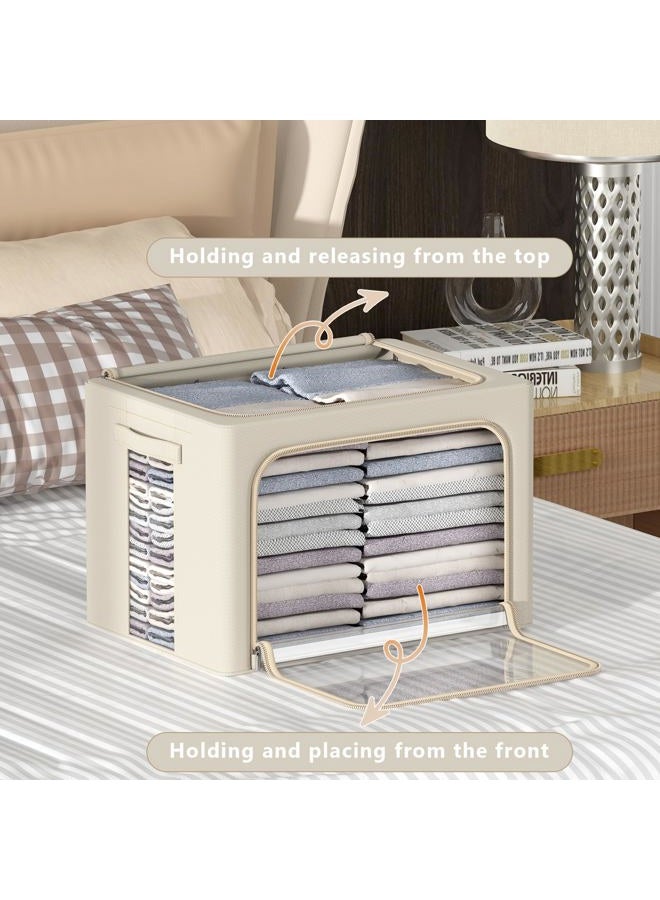 CYhom 3Pack Frame Storage Box Clothes Storage Bin Bags Oxford Fabric Foldable Stackable Container Organizer Set with Clear Window & Carry Handles Large Capacity for Bedding, Blankets, Toys, Books (White, - Image 2