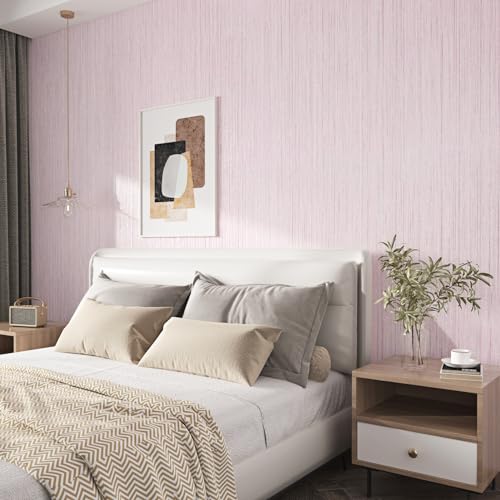 WESTICK Pink Grasscloth Wallpaper for Girls Bedroom Romantic Textured Peel and Stick Wallpaper Removable Thick Pink Contact Paper for Living Room TV Background Accent Wall Bedroom Cabinets 78x158 in - Image 3