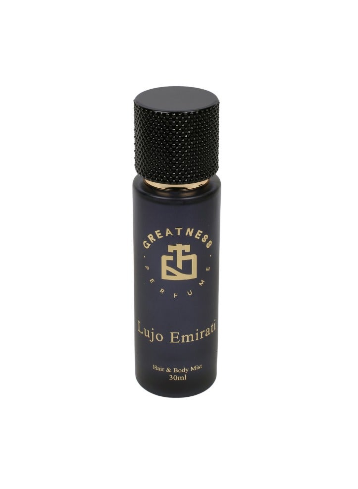 Greatness perfume Lujo Emirati Body & Hair Mist 30ml - Long-Lasting Freshness - Travel-Friendly - Instantly Refreshes - Body Spray For Men & Woman - Image 1