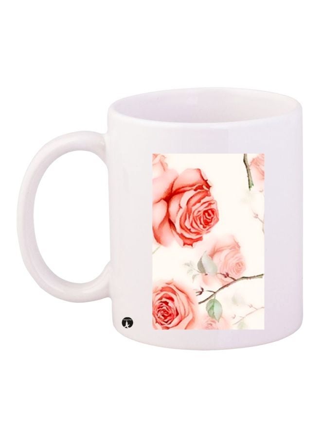 RYN Rose Printed Coffee Mug White/Pink 11ounce