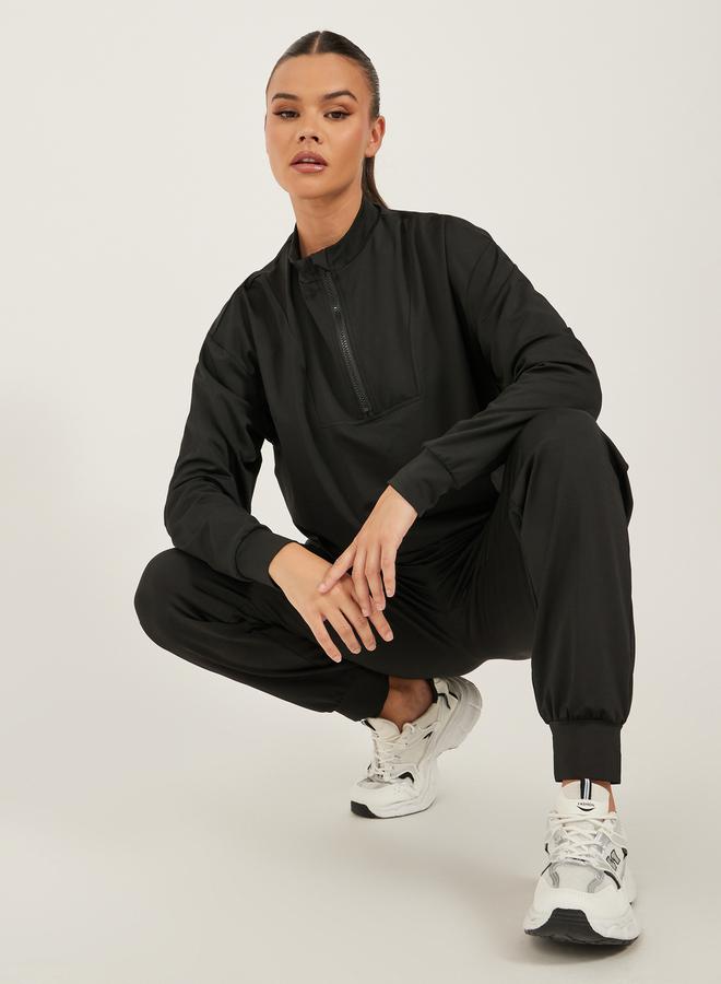 Styli Active Loose Fit Black Solid Activewear Set - Image 1