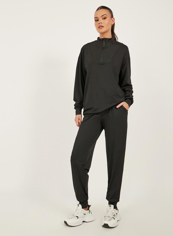 Styli Active Loose Fit Black Solid Activewear Set - Image 3