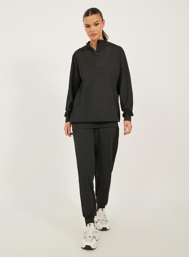 Styli Active Loose Fit Black Solid Activewear Set - Image 2