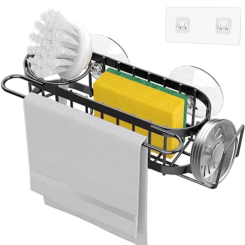 Cisily Kitchen Sink Caddy Sponge Holder in The Sink, Stainless Steel Kitchen Sink Organizer, Brush Holder, Dish Cloth Hanger, Sink Stopper Holder with 2 Installation Ways (Suction & Adhesives - Image 4