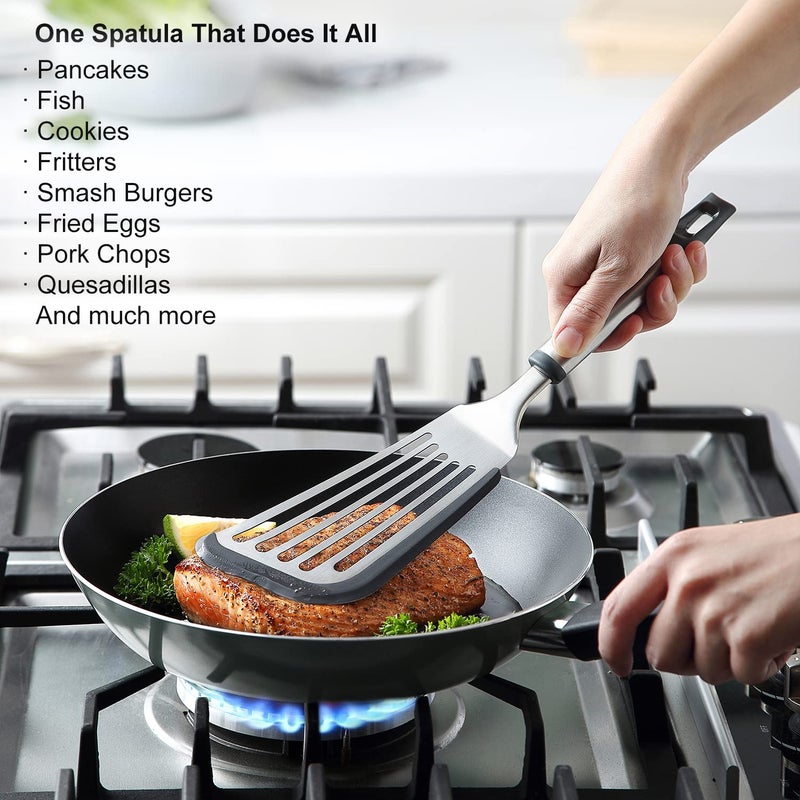 Lebabo Lebabo Fish Spatula for Nonstick Cookware  Stainless Steel Slotted Spatula with Silicone Edge  Flexible Metal Turner for Cooking  Flipping  Frying  12.6"" Egg Flipper Utensils  Heat Resistant Handle  - Image 5