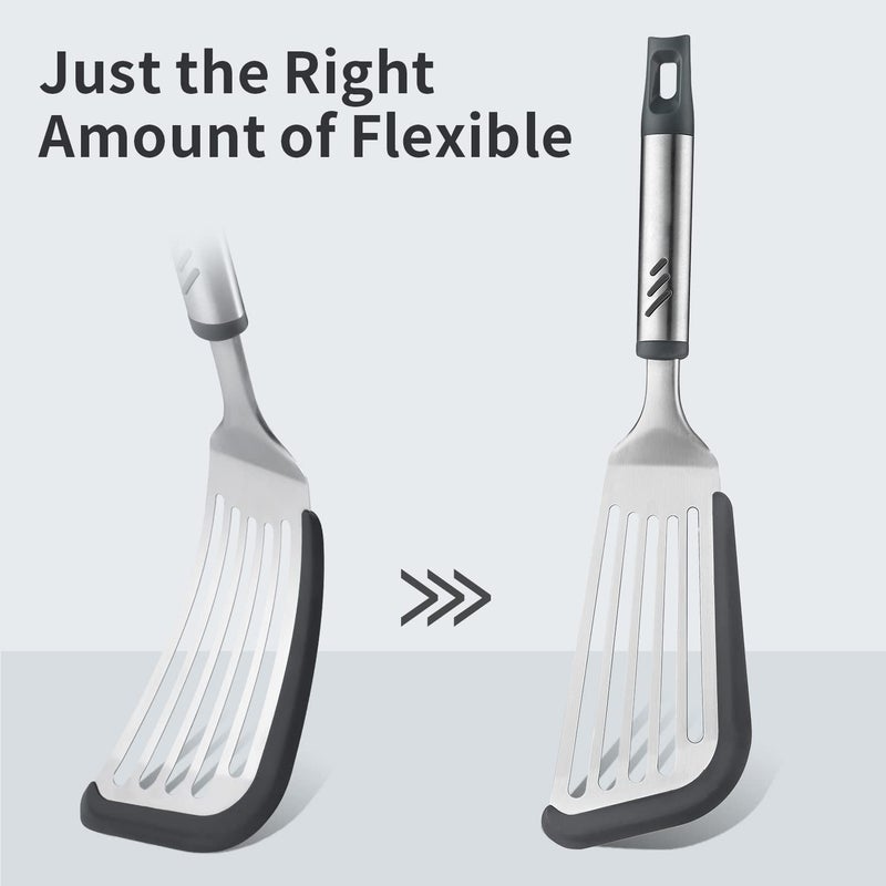 Lebabo Lebabo Fish Spatula for Nonstick Cookware  Stainless Steel Slotted Spatula with Silicone Edge  Flexible Metal Turner for Cooking  Flipping  Frying  12.6"" Egg Flipper Utensils  Heat Resistant Handle  - Image 4