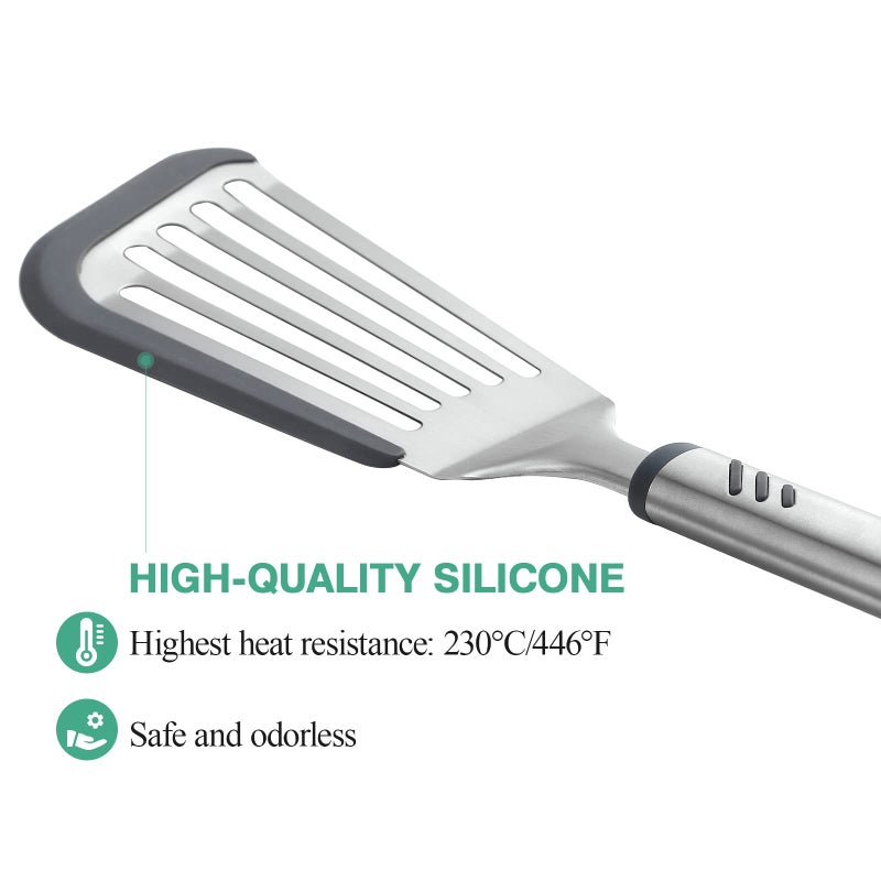 Lebabo Lebabo Fish Spatula for Nonstick Cookware  Stainless Steel Slotted Spatula with Silicone Edge  Flexible Metal Turner for Cooking  Flipping  Frying  12.6"" Egg Flipper Utensils  Heat Resistant Handle  - Image 2
