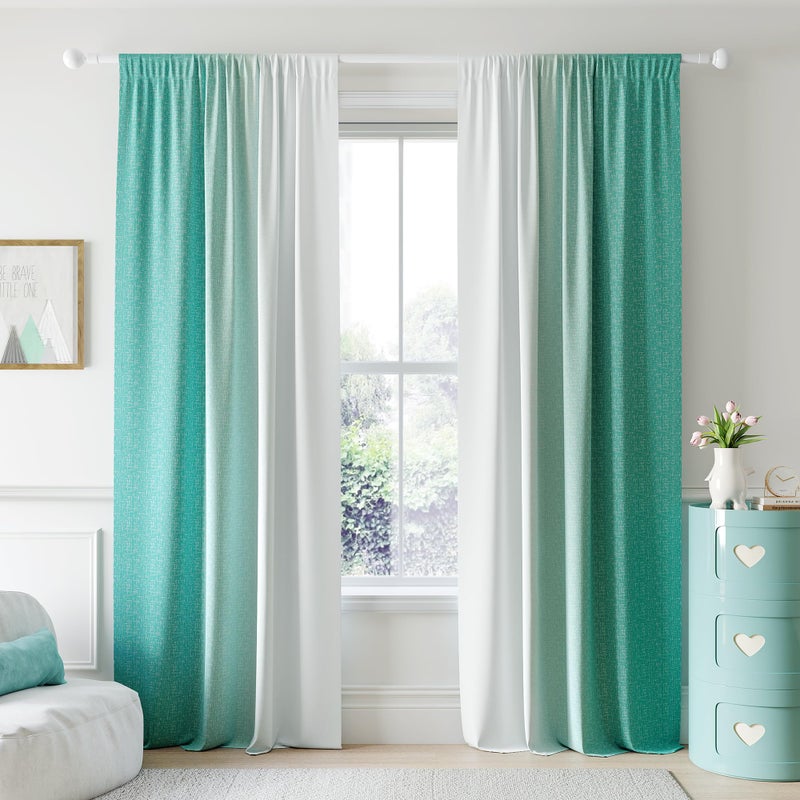 Geomoroccan Ombre 100% Blackout Curtains 96 Inches Long 2 Panels For Bedroom Teal White Gradient Patterned Light Blocking Thermal Insulated Rod Pocket Window Treatment Drapes - Image 1