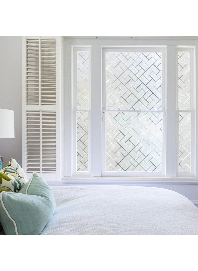 WISDOM StaticCling Frosted Glass Window Film, Bathroom Window Clings Removable Sun Blocking Vinyl Window Stickers for Door Home Office, Non Adhesive (24 by 300inches, Rectangle Frosted) - Image 2