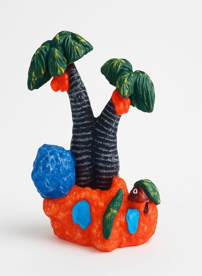 rizopets Decorative Aquarium Palm Tree Ornament with Fish Tank Base, Orange and Blue, Tropical Design - Image 1