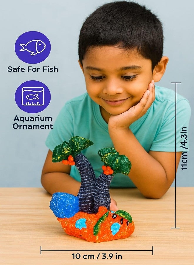 rizopets Decorative Aquarium Palm Tree Ornament with Fish Tank Base, Orange and Blue, Tropical Design - Image 3