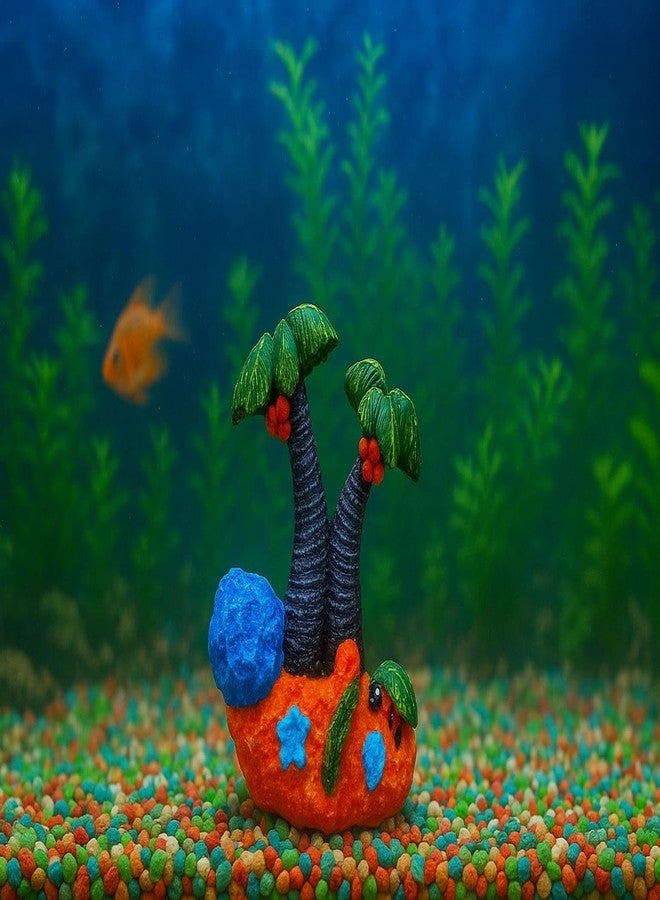 rizopets Decorative Aquarium Palm Tree Ornament with Fish Tank Base, Orange and Blue, Tropical Design - Image 4