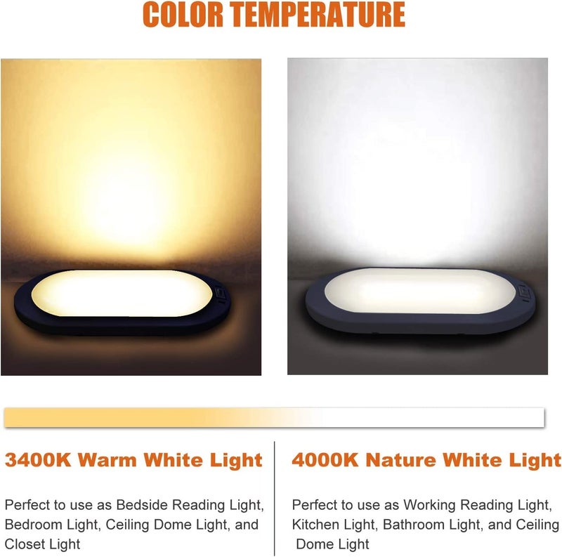 Facon 12V LED Bright RV Pancake Light Surface Mount - 2 Pack, 12Volt Interior Light with Switch, for RV Motorhomes Camper Caravan Trailer Boat, 4000K - Image 2