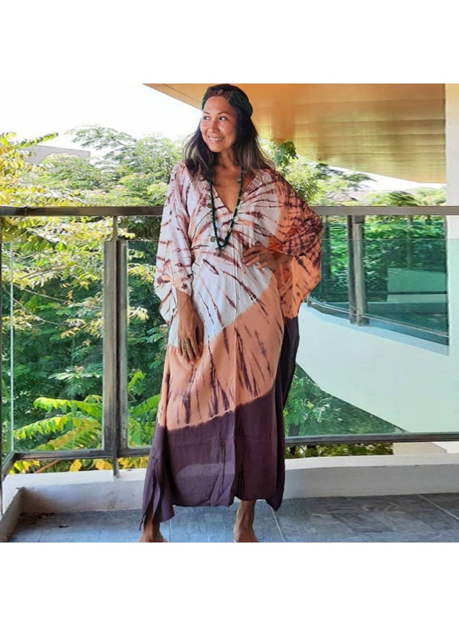 إسكدنيا بلوزة الشاطئ الأوروبية والأمريكية، رداء مطبوع، فستان فضفاض، بي، بلوزة واقية من الشمس، ملابس سباحة للنساء RZ03-اللون: RZ03-2- - Image 4