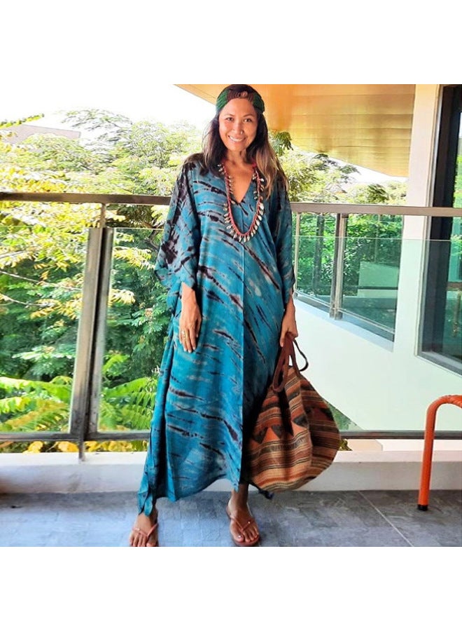 إسكدنيا بلوزة الشاطئ الأوروبية والأمريكية، رداء مطبوع، فستان فضفاض، بي، بلوزة واقية من الشمس، ملابس سباحة للنساء RZ03-اللون: RZ03-2- - Image 3