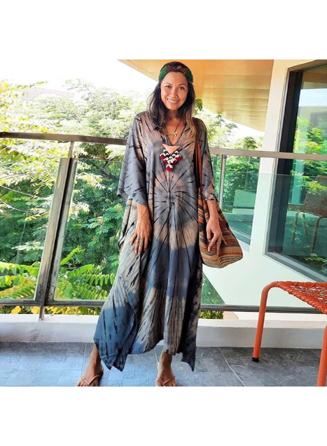 إسكدنيا بلوزة الشاطئ الأوروبية والأمريكية، رداء مطبوع، فستان فضفاض، بي، بلوزة واقية من الشمس، ملابس سباحة للنساء RZ03-اللون: RZ03-2- - Image 5