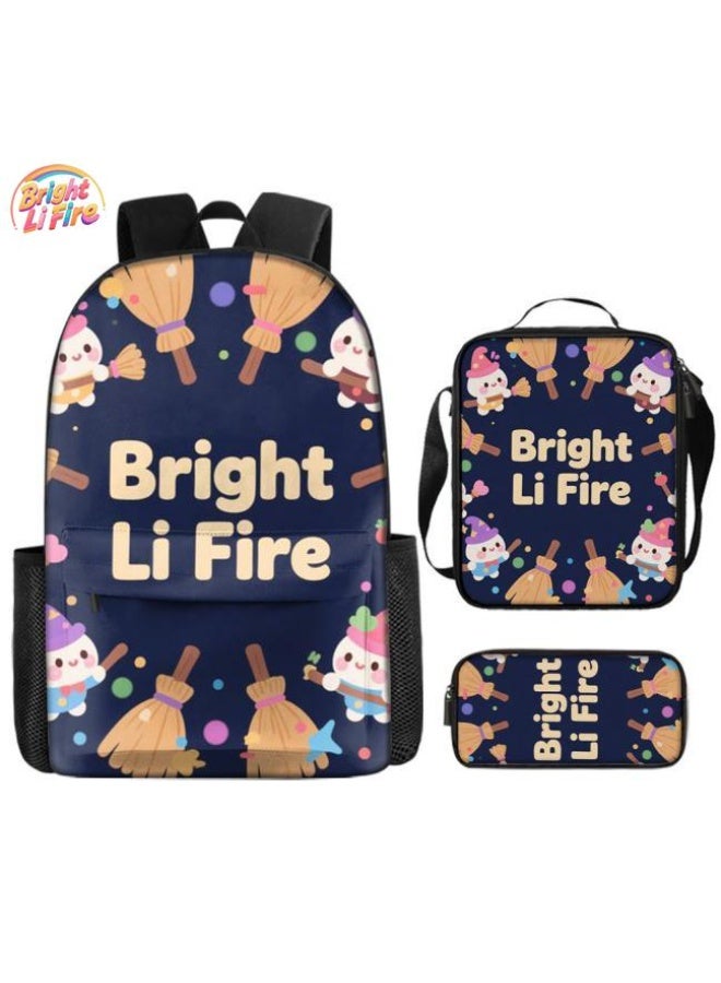 Bright Li Fire Three-piece set of cartoon bags, easily cope with various occasions (students, children, friends' outings, mountain climbing, schooling, etc.) | Backpack + hand-held + stationery bag | School season/holiday gifts - 61 - Image 1