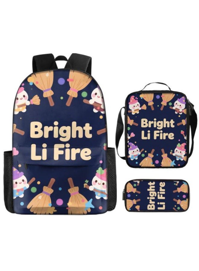 Bright Li Fire Three-piece set of cartoon bags, easily cope with various occasions (students, children, friends' outings, mountain climbing, schooling, etc.) | Backpack + hand-held + stationery bag | School season/holiday gifts - 61 - Image 2