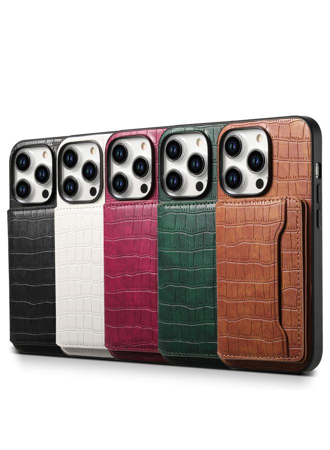 اس-توب جراب لهاتف iPhone 12 Pro Max بتصميم حقيبة بطاقات من نسيج التمساح مع تغطية كاملة - Image 4