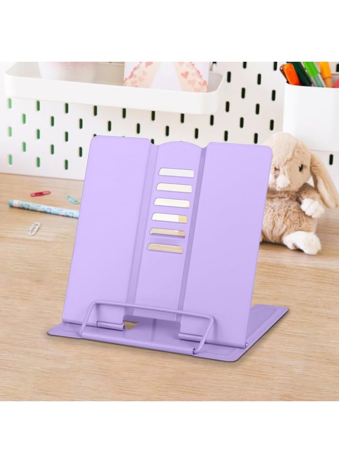 Honagu Mini Book Stand Book Holder Metal Desk Book Stand for Reading Hands Free, Adjustable Cookbook Documents Holder, Portable Bookstand for Music Books, Textbook, Recipe,Tablet, Ipad(Purple) - Image 1
