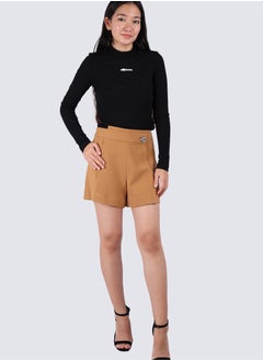 Women's Pleated Double Rear Pocket Short in Chipmonk Brown