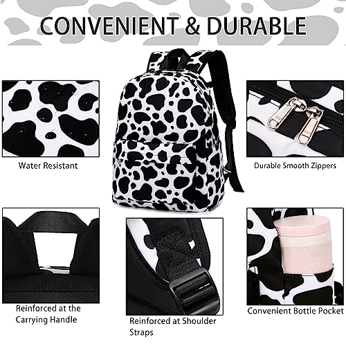 AUIVTY Cow Print Backpack for Girls - Preschool Kindergarten Bookbag with Lunch Box - Black White Cow Print - Image 4
