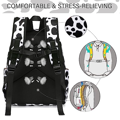 AUIVTY Cow Print Backpack for Girls - Preschool Kindergarten Bookbag with Lunch Box - Black White Cow Print - Image 5