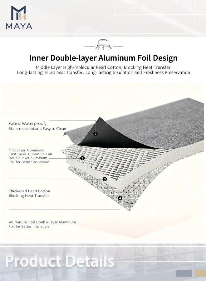 Maya Large Capacity Insulated Keep Warm Lunch Bag Oxford Material Grey 24x16x22cm - Image 4