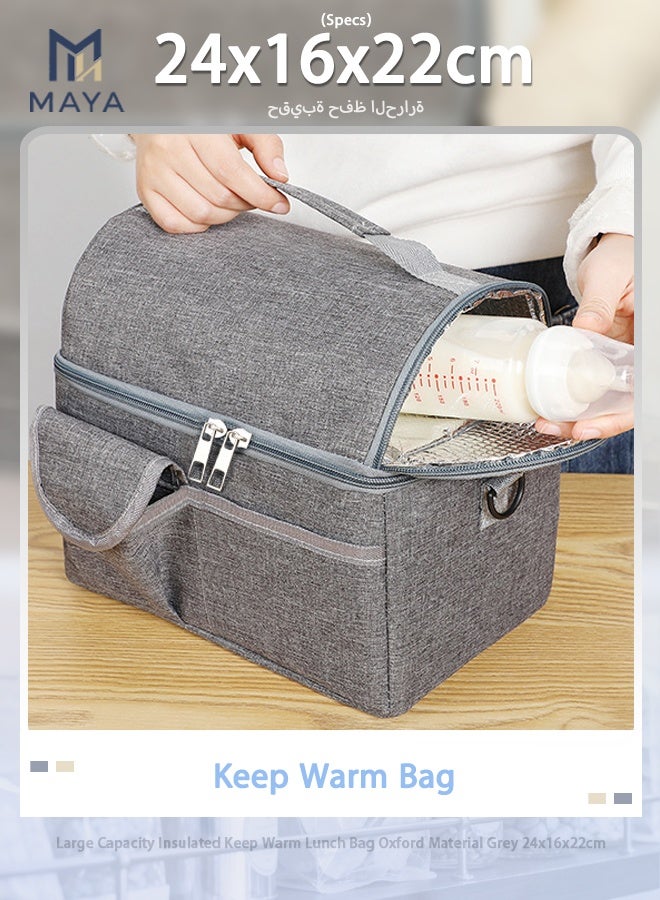Maya Large Capacity Insulated Keep Warm Lunch Bag Oxford Material Grey 24x16x22cm - Image 1
