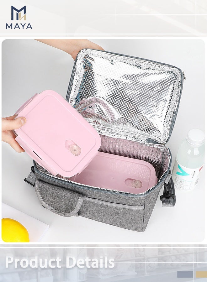 Maya Large Capacity Insulated Keep Warm Lunch Bag Oxford Material Grey 24x16x22cm - Image 3