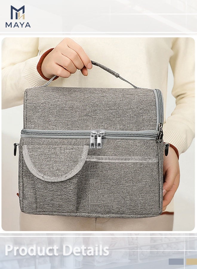 Maya Large Capacity Insulated Keep Warm Lunch Bag Oxford Material Grey 24x16x22cm - Image 2