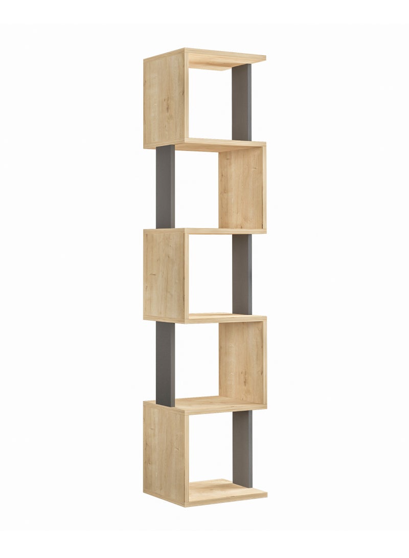 موراه مكتبة زاوية بيري من موراه هوم، خزانة كتب عصرية بخمسة رفوف، رف كتب متعدد التخزين، وحدة عرض لغرفة النوم، غرفة المعيشة - 30×161×35 سم - لون بلوط/رمادي غامق - Image 2