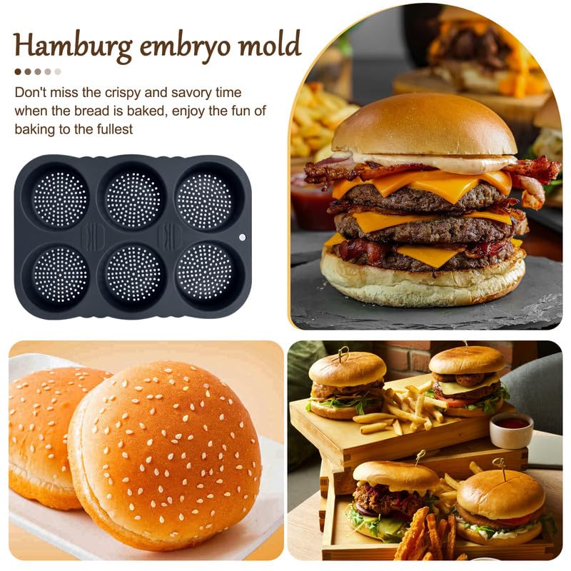 Obsoorth Hamburger Bun Pan,6 Cavity Silicone Hamburger Bread Mold,Non-Stick Heat-Hamburger Bun Mold,Food-Safe Silicone Hamburger Bun Pans for Baking Hamburger Bun hot dog bun pan - Image 2