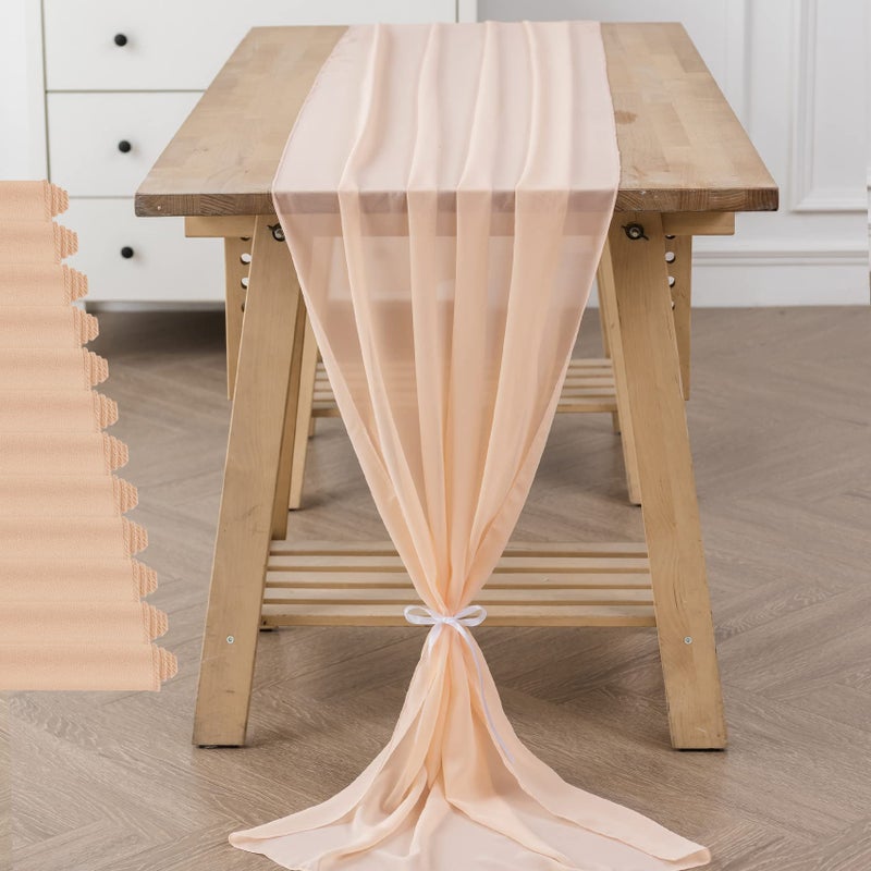 flohar 12Pack 10ft Chiffon Table Runner 29x120 Inch Sheer Romantic Table Runner for Wedding Birthday Party Bridal Shower Outdoor DecorationPeach