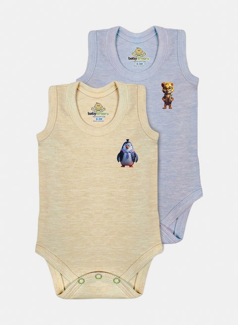 Baby Unisex Printed Sleeveless Bodysuit (Pack Of 2)