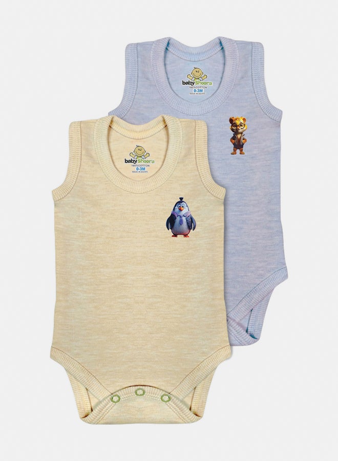 BabyShoora Baby Unisex Printed Sleeveless Bodysuit (Pack Of 2) 