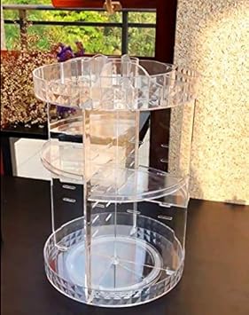 JOYWENG JOYWEE Makeup Organizer 360 Degree Rotating Adjustable Cosmetic Storage Display Case 8 Layer Clear Adjustable DIY Capacity Fits JewelryMakeup Brushes Lipsticks and MoreTransparent - Image 1