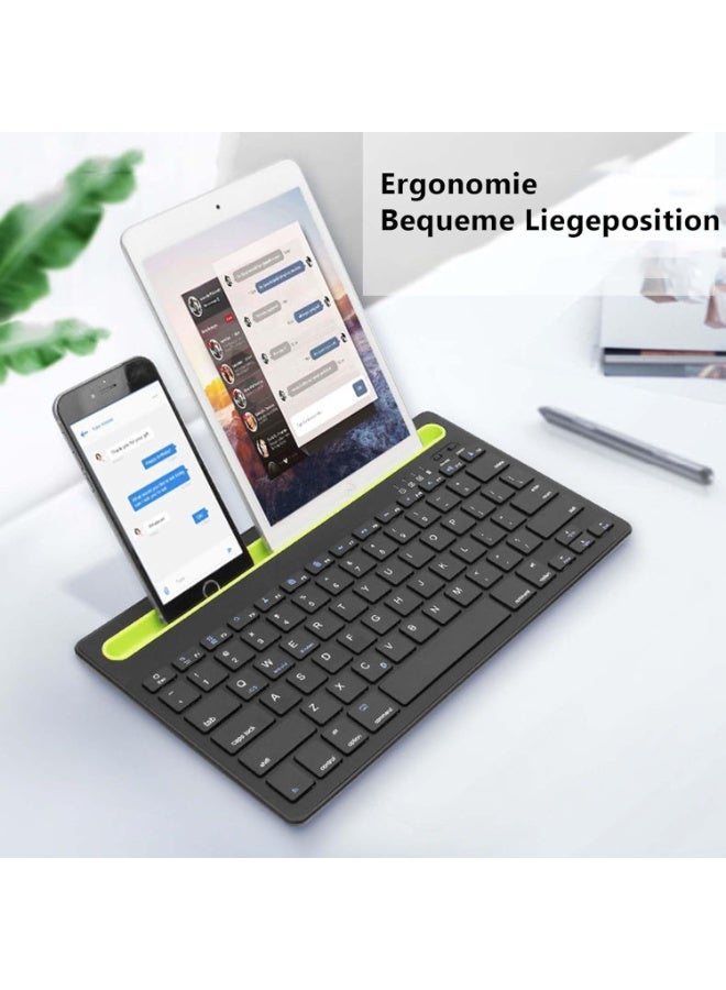 لوحة مفاتيح تابلت قابلة لإعادة الشحن، وضع مزدوج، صامتة، مع حامل جوال، لأجهزة متعددة (BT1، BT2، BT3، 2.4 جيجاهرتز) - IOS/Windows/Android للتلفزيون الذكي والتابلت (إنجليزي وعربي) - Image 2