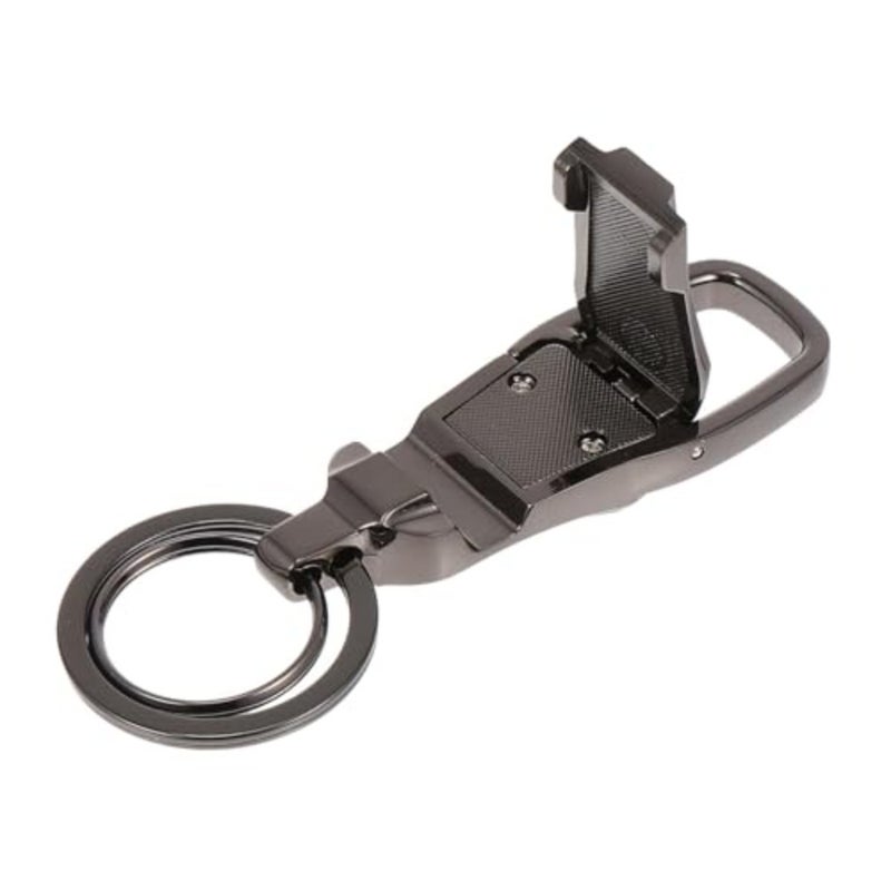 Portable Metal Key Chain with Push Spring Decorative Dog Leash Stand Space Saving Key Ring Holder Easy Access Black Waist - Image 1